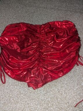 SHEIN Red Metallic Ruched Shorts